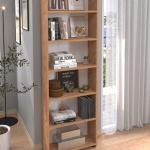 Bibliotecă Modernă cu 6 Rafturi Poyraz, Design Minimalist, Culoare Stejar, 174 cm, pentru Living, Birou sau Dormitor