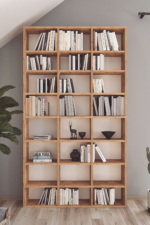 Bibliotecă înaltă cu 16 compartimente, stejar natur, rafturi reglabile, 101.8 x 16.3 x 178 cm, design modern