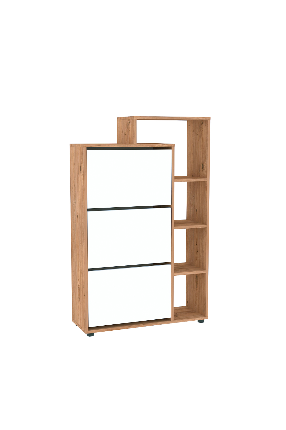 Pantofar modern cu 3 compartimente rabatabile și rafturi laterale, design slim pentru hol, 90 x 32 x 143 cm - imagine 6