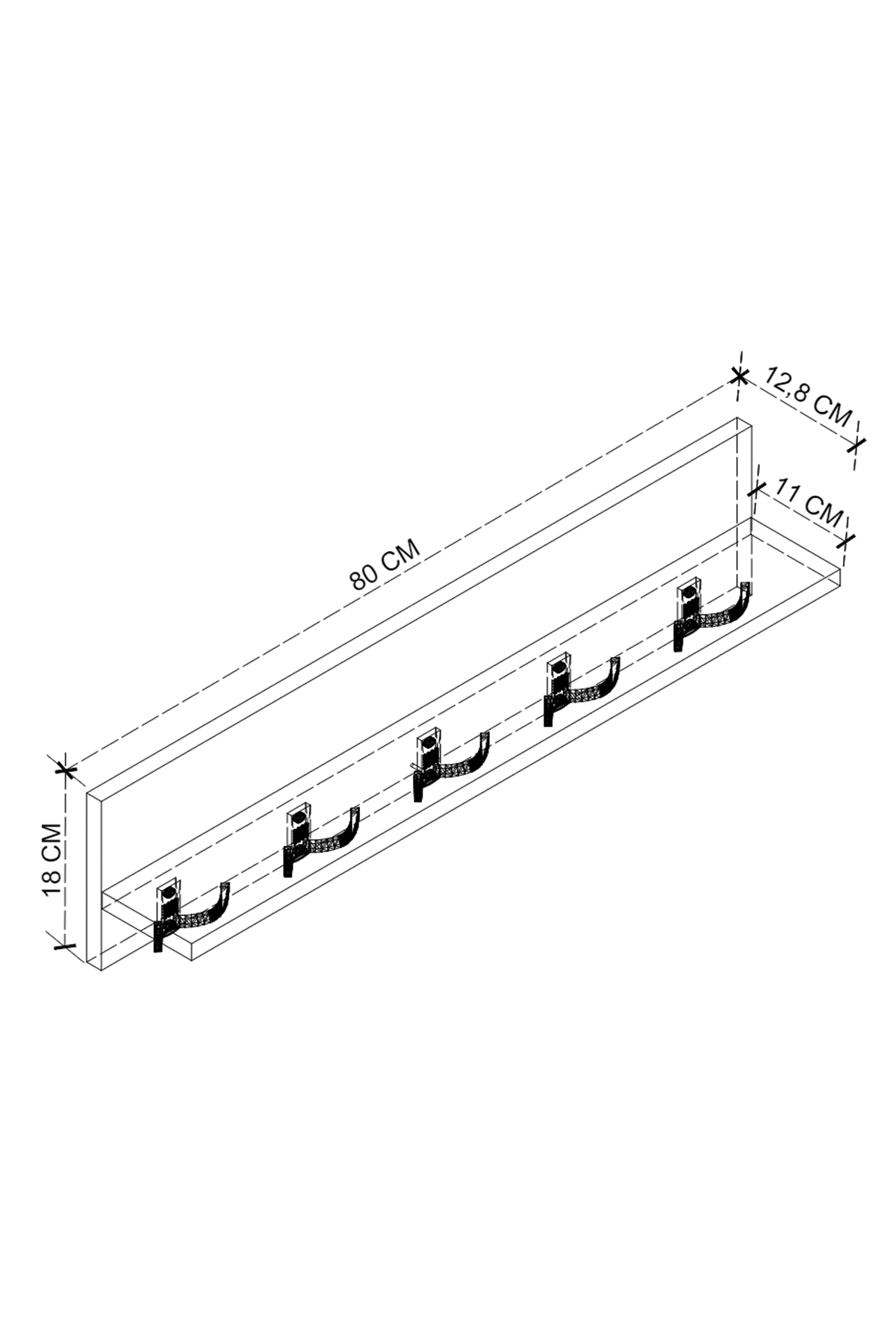 Cuier de Perete cu Raft – Alb Modern, 5 Cârlige Duble din Metal, 80 cm - imagine 3