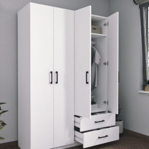 Șifonier cu 4 Uși și 2 Sertare – Design Modern Minimalist, Alb Mat, 120 cm